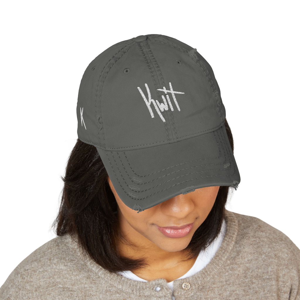 Distressed Embroidered Kwit Hat