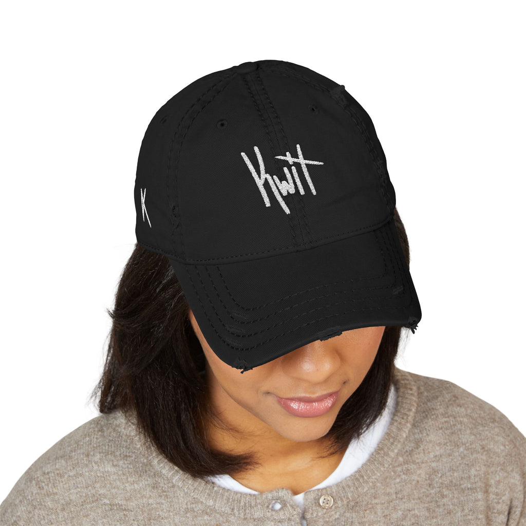 Distressed Embroidered Kwit Hat